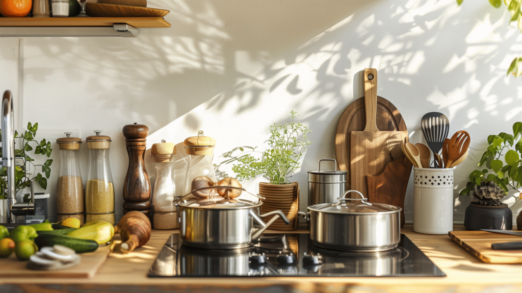 ustensiles de cuisine sains
ustensiles de cuisine en inox 18/10
moules à gâteaux sains sans téflon
boîtes de conservation en verre sans plastique
casseroles en céramique sans PFAS
