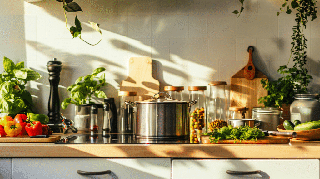 cuisine saine avec appareils inox et bocaux en verre
guide cuisson saine
appareils de cuisine sains
