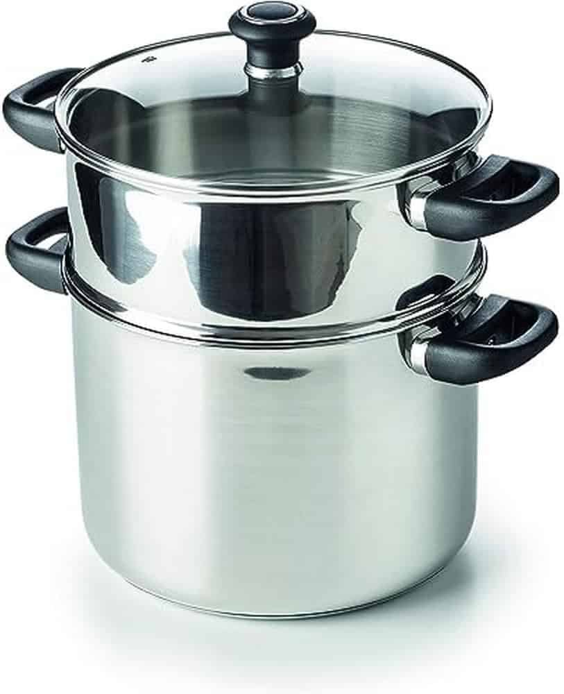 Beka Polo - Couscoussier Inox 18/10 - 24 cm - Panier Vapeur Inclus - Couvercle en Verre - Tous Feux Compatible Induction, Gris