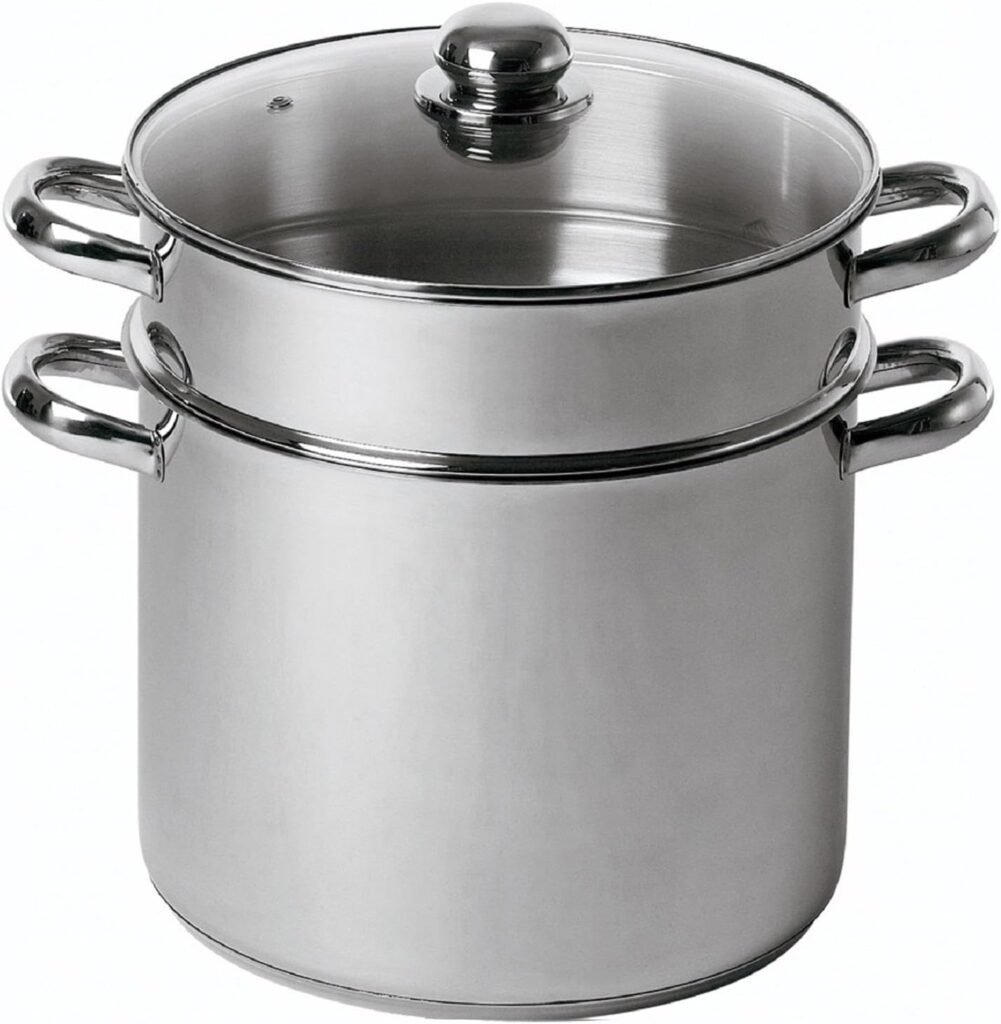 BAUMALU - Combiné Traiteur Couscoussier Forme Droite - Acier Inox - Couvercle Verre - Tous Feux dont Induction - Triple Fond Diffuseur - Ø30cm, 16L, Argenté