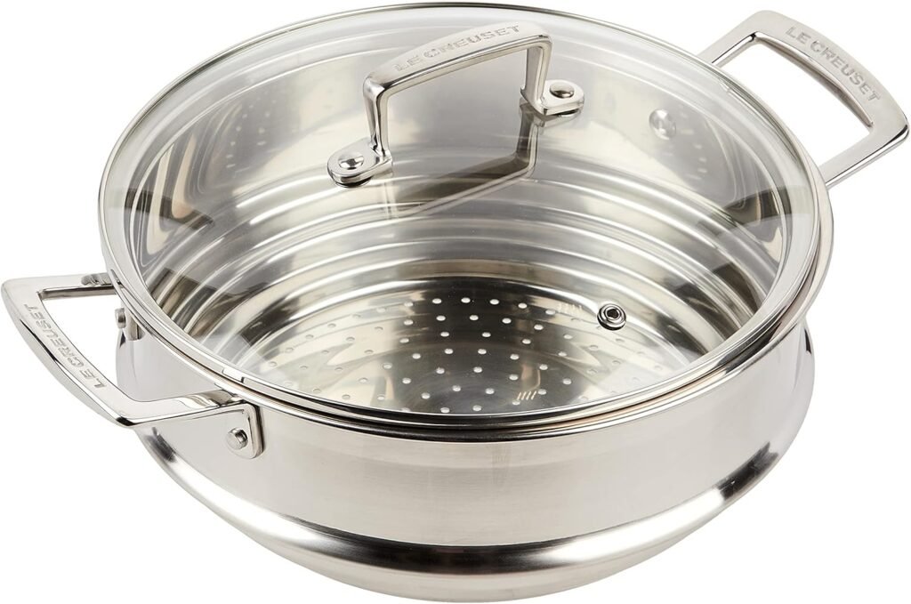 Le Creuset Grand Cuit-Vapeur avec Couvercle en Verre, 24 cm, Acier Inoxydable