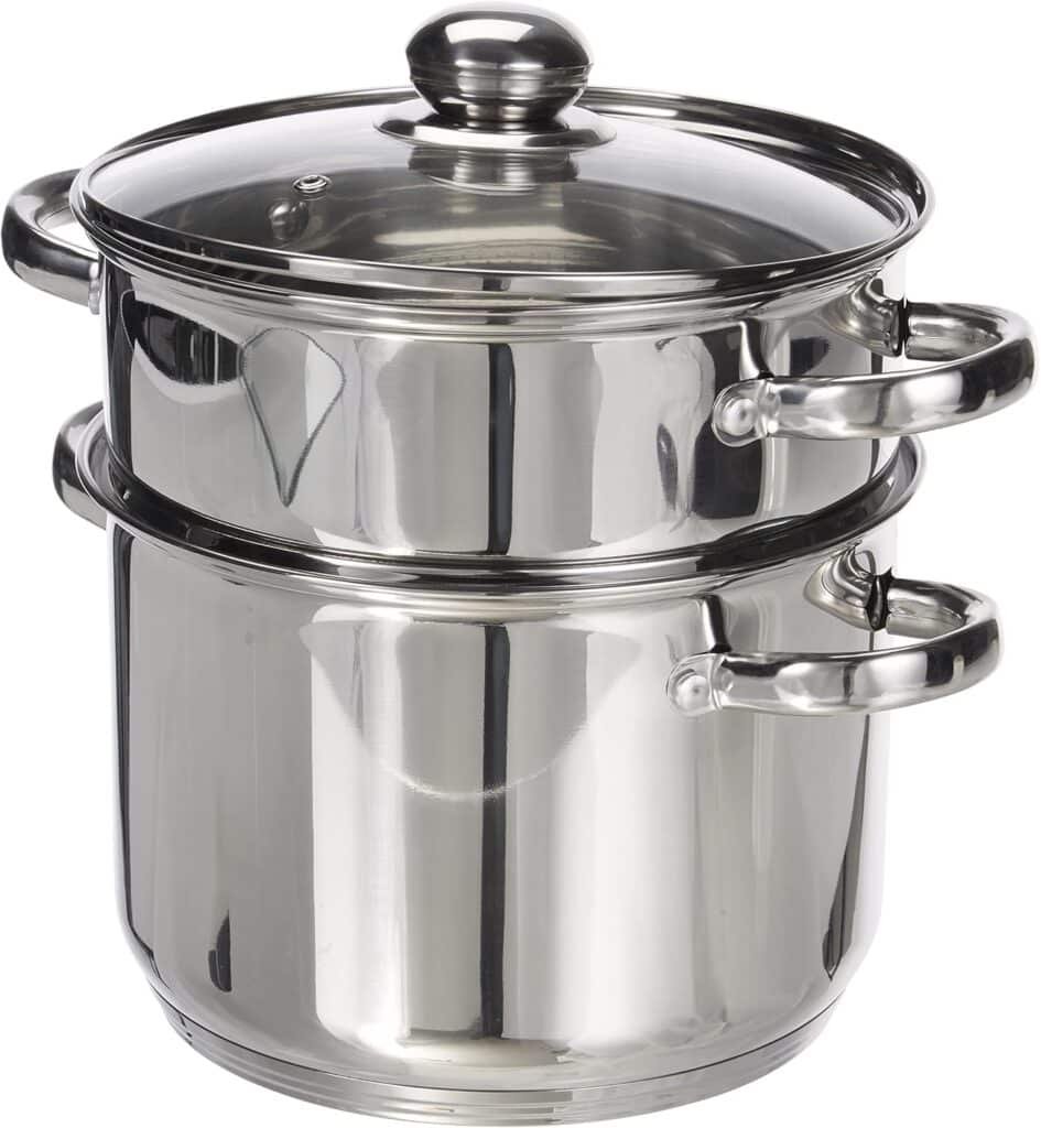 Kamberg - Couscoussier / Cuit Vapeur / Faitout 3 en 1 - Diamètre 22 cm - 6 Litres - Acier Inoxydable Haute Qualité - Couvercle en Verre - Tous Feux