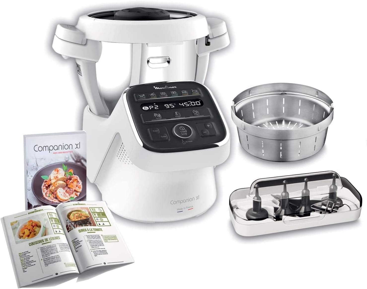 MOULINEX COMPANION XL Robot Cuiseur Multifonction Bol 4.5L 12 programmes auto Soupes Gaspacho Robot de Cuisine Batteur Mélangeur Hachoir Pétrin Cuisson Vapeur 1550W HF80CB10